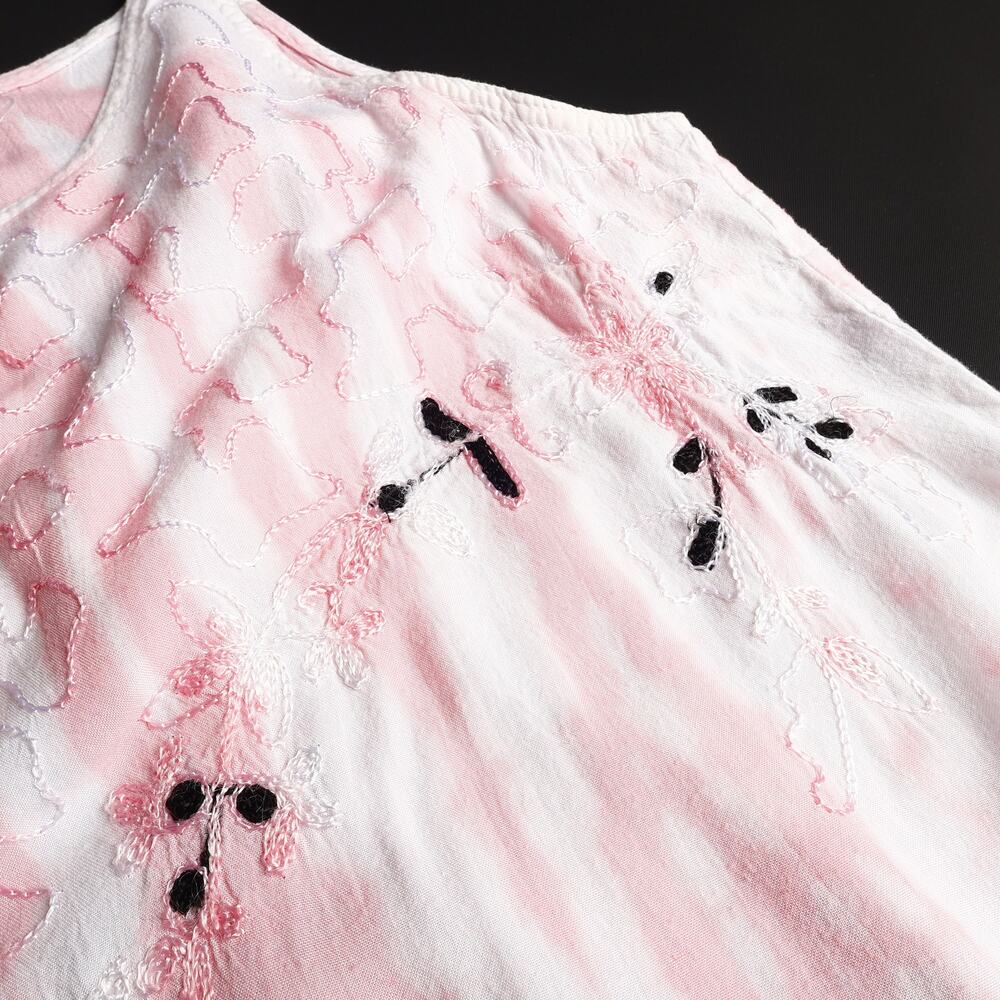 Daisy Island Womens M Pink Tie Dye Floral Embroidery Sleeveless Tunic Top - Picture 3 of 9